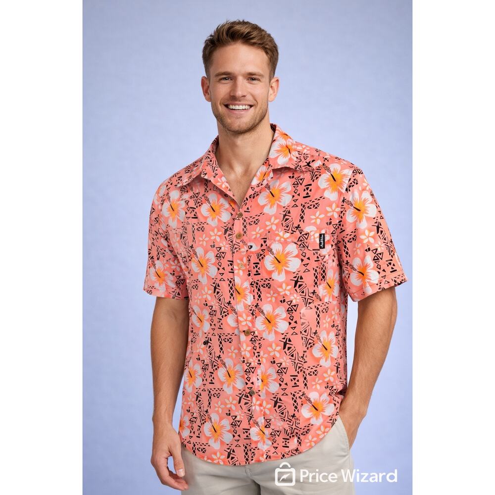 Chubbies Hawaiin Floral Tribal Button Down Shirt Men's Med Orange tropical Sh sl